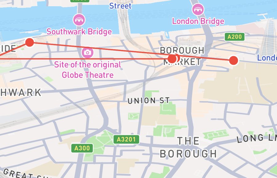 Map of the route through Southwark and Borough Market